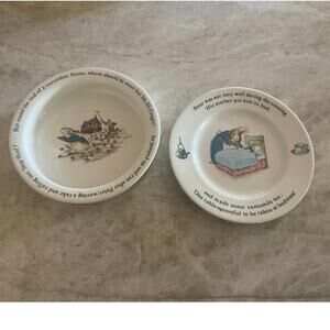 Beatrix Potter Peter Rabbit Wedgewood porridge bowl 6-3/4” and plate  England